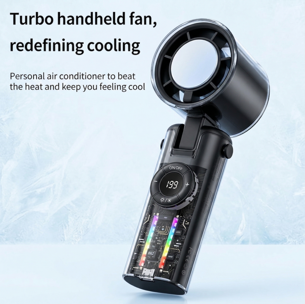 Cyberpunk Transparent Pocket Fan with Ice-Cooling Plate